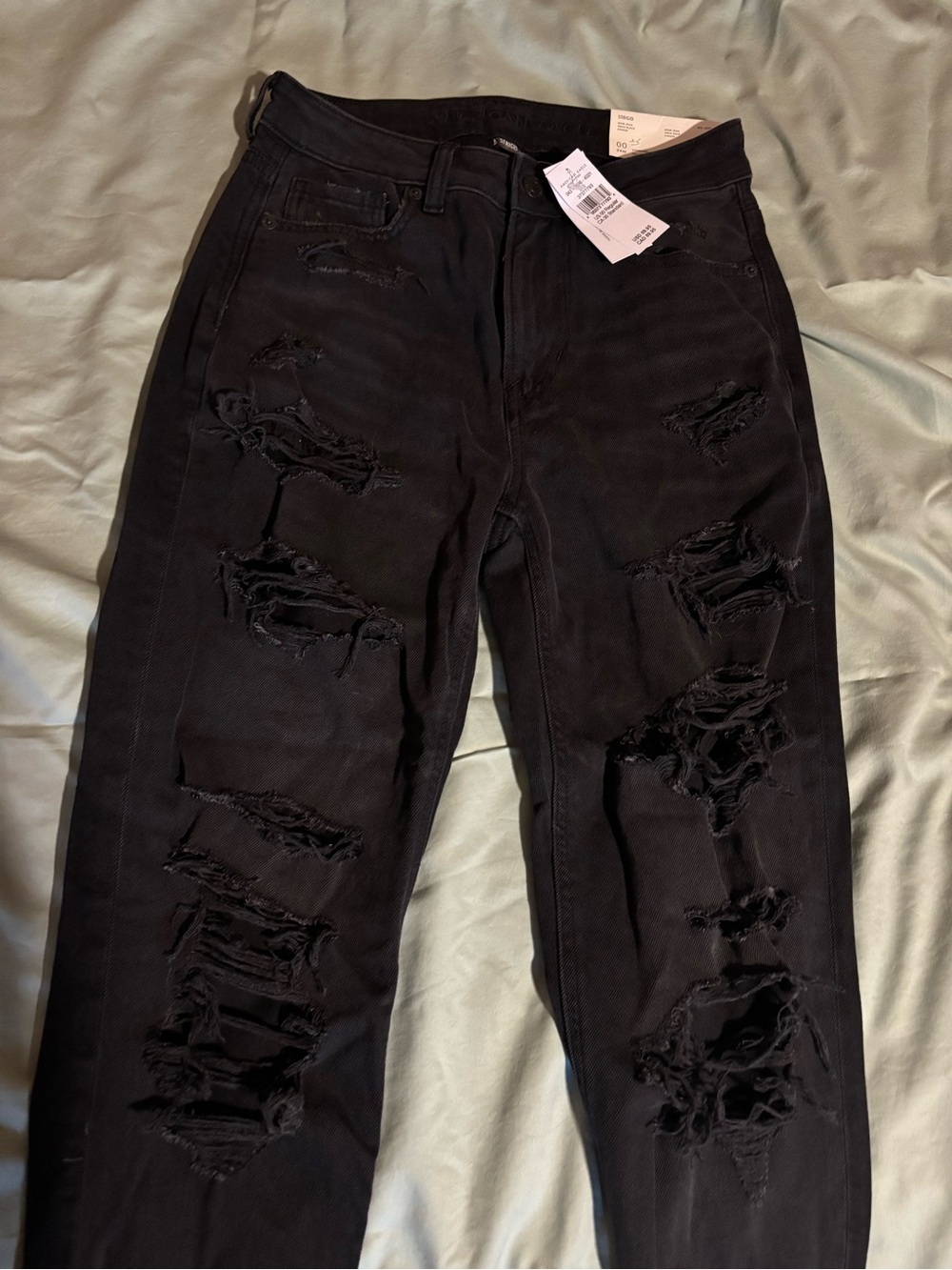 American Eagle Outfitters Men's Black Slim Straight Distressed Jeans